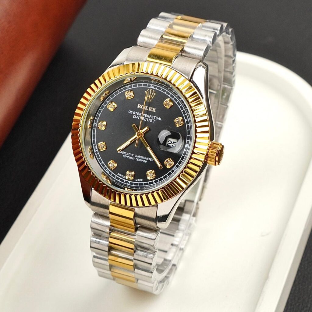 Rolex Golden Silver with Lining Black Dial