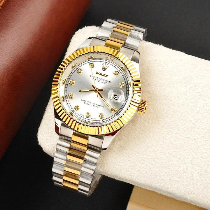 Rolex Golden Silver with Lining stainless steel watch