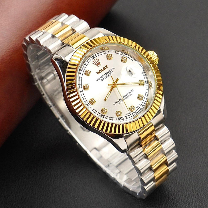 Rolex Golden Silver with Lining stainless steel watch