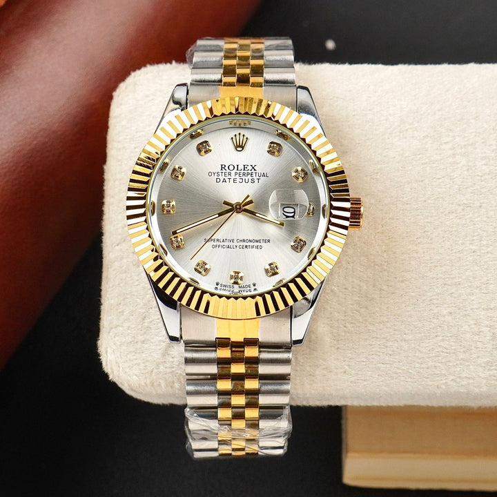 Rolex Golden Silver with Lining stainless steel watch
