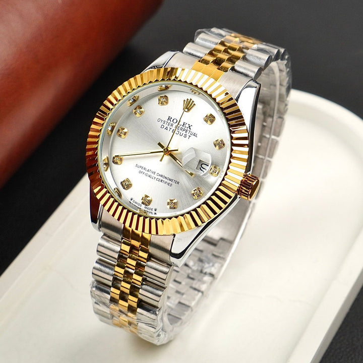 Rolex Golden Silver with Lining stainless steel watch