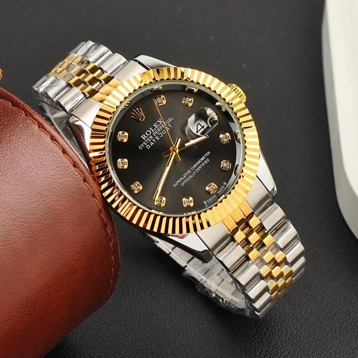 Rolex Golden Silver with Lining Black Dial