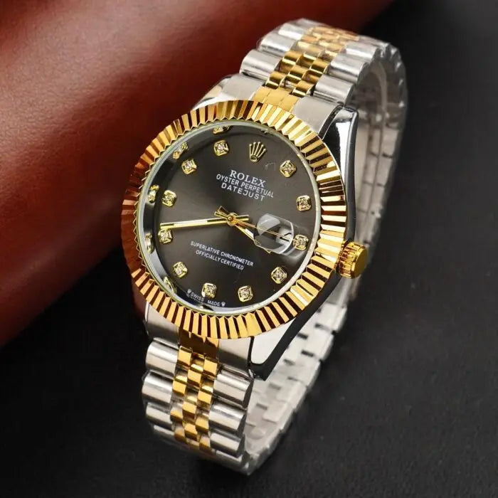 Rolex Golden Silver with Lining Black Dial
