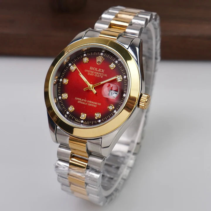 Rolex Golden Silver With Red Dial