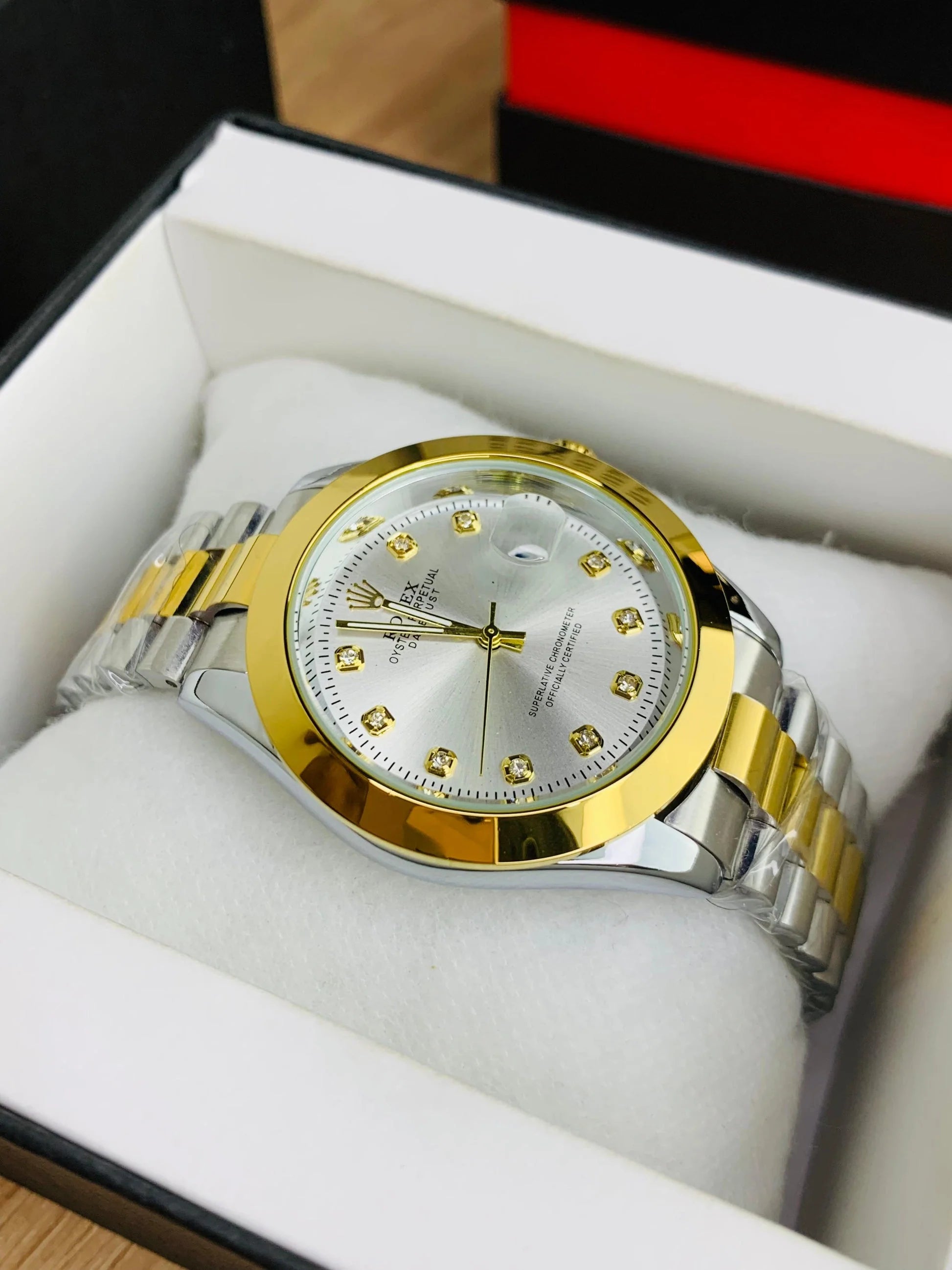 Rolex Golden White Stainless Steel Watch