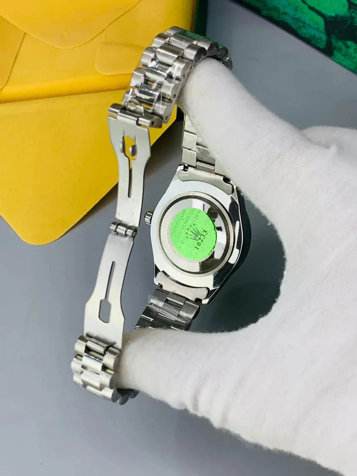 Rolex Silver Green Stainless Steel Watch