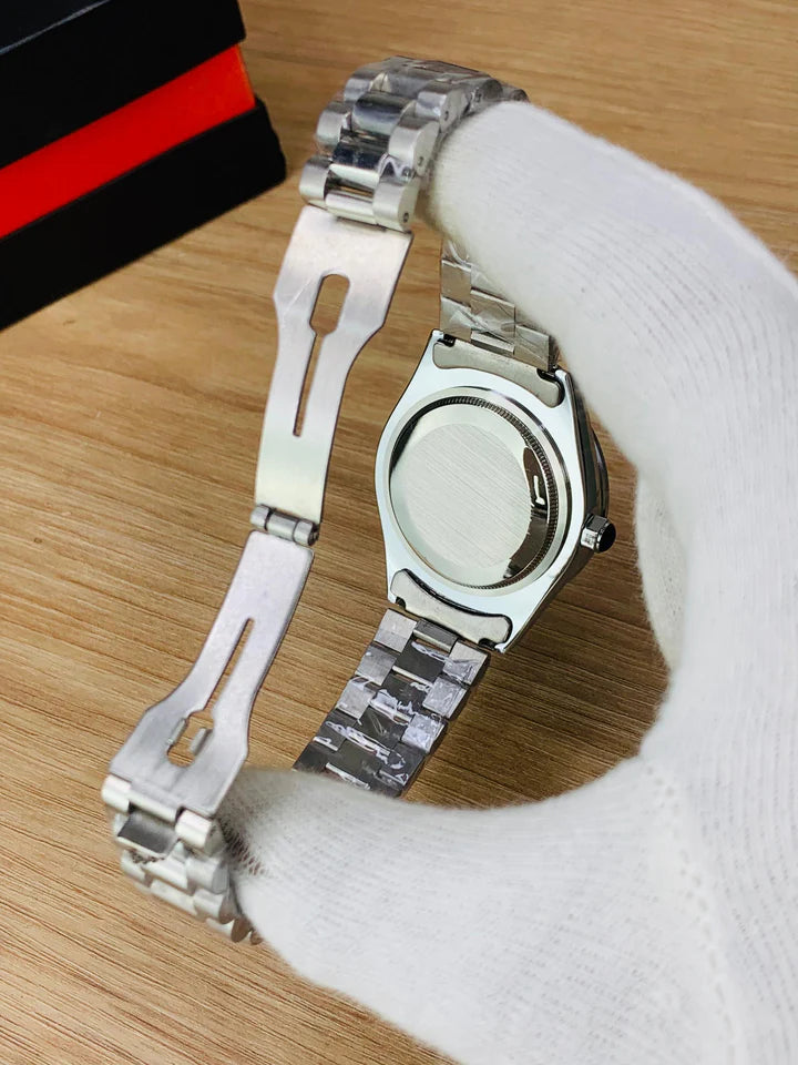 Rolex Silver Black Stainless Steel Watch