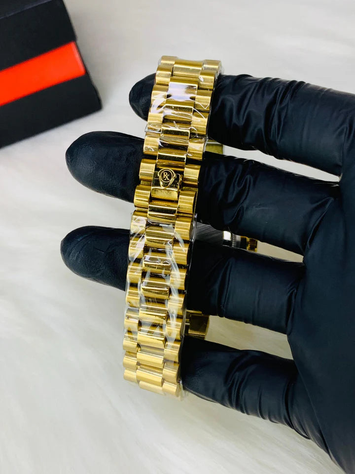 Rolex Golden Black Stainless Steel Watch