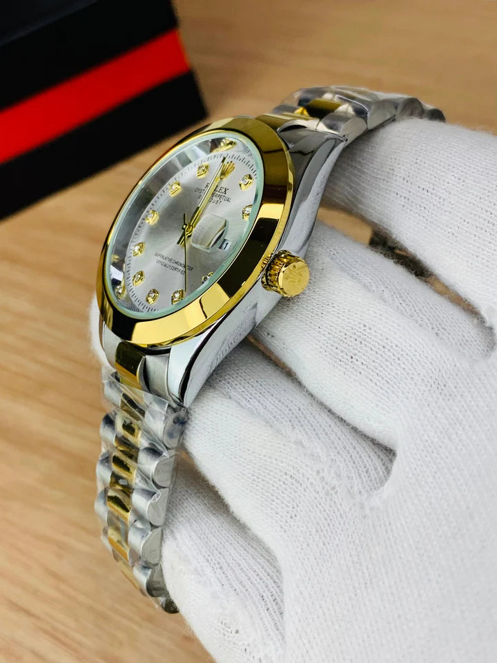Rolex Golden White Stainless Steel Watch